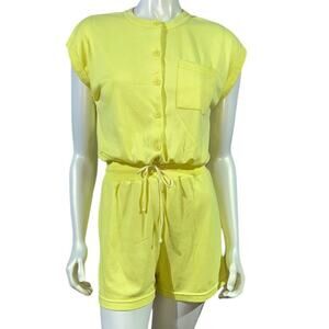 Vintage 90s Rompin Rage Yellow Cotton Blend Romper Button Front Playsuit Size S